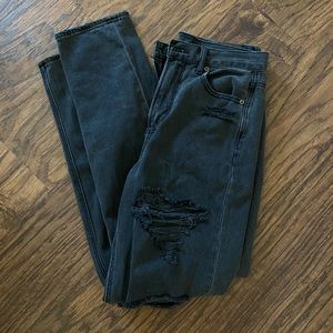Black Distressed Mom Jean